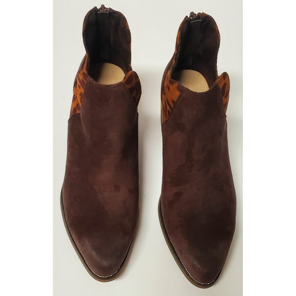 Pierre Dumas Boot West Bootie 6 NWT Brown Suede/ Animal Print Back Zipper - Picture 5 of 11